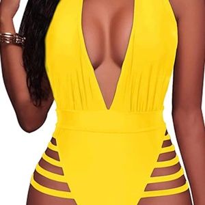 Women Sexy One Piece Swimsuit Ruffled Off Shoulder Lace Up Bathing Suit